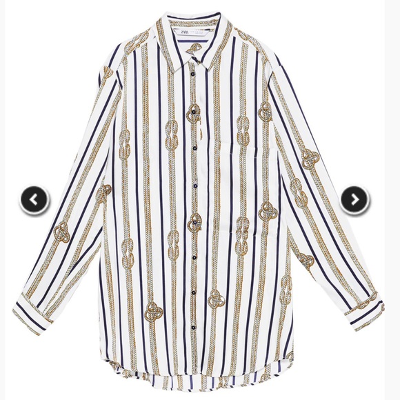 Zara Tops - Zara Rope Printed Long Button-Up Satin Like Shirt